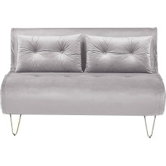 Beliani 2-Seater Sofa Grey Velvet Fabric with Sleep Function and Decorative Cushion Vestfold