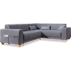 Miuform Corner Sofa with Sleep Function and Bed Box, Living Load, Classy Sophie L Max, Living Load Couch, L Shape, Sofa Bed (Grey, Right Aligned)