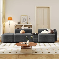 Modern 3 Seater Sofa with Coffee Table Storage and Footrest Chaise Lounge Function Upholstered Living Room Grey