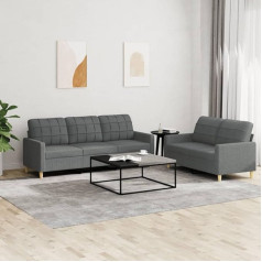 Gecheer 2-TLG. Sofagarnitur mit Kissen Sessel Couch mit Kissen Sofa Wohnzimmersofa Couchgarnitur Designsofa Sitzmöbel Polstermöbel Dunkelgrau Stoff