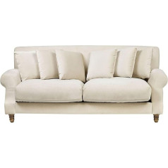 Beliani Eike Modern 3-Seater Sofa in Cream White Vintage Look Upholstered Sofa