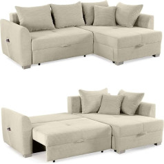 Luma-Home Schönes Für Dein Zuhause Korduro kampinė sofa 236 x 160 cm su miego funkcija ir lovos dėže, kišenė porankyje, 