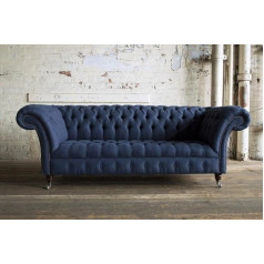 Jvmoebel Designer Sofa Couch Cushion XXL 3-Seater Big Sofas Couchen Blue Leather Textile