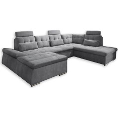 Stella Trading NALO Living Room Landscape in U-Shape, Fabric Cover, Dark Grey, Extendable Sofa with Sleep Function and Bed Box, 324 x 107 x 170 (218) cm (W x H x D)