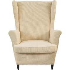 FCYYLYLIGHT Wingback krēsla slipcovers 2 gab Wing krēsls Slipcover Krēsls Slipcovers Augsts muguras krēsls Cover Audums ar elastīgu dibenu Neslīdošs mēbeļu pārvalks (bēšs)