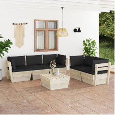 Camerina 6-TLG. Garten-Sofagarnitur aus Paletten mit Kissen Fichtenholz Wohnzimmer Couch Ecksofa Klein