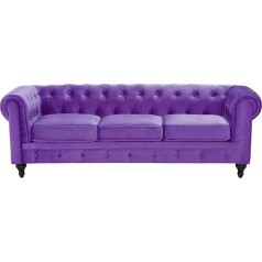 Beliani Classic Chesterfield Sofa Velvet Fabric Upholstered Sofa Purple Chesterfield