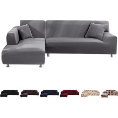 ‎Searchi SearchI Stretch Sofa Cover 2 gab L formas dīvānu pārvalki Mazgājams neslīdošs mēbeļu aizsargs Slipcovers L tipa poliestera auduma stieptā stūra dīvānu pārvalki pelēks 1 sēdvieta + 2 sēdvietas