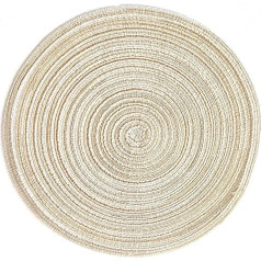 Adido Eva Apaļu galda paklājiņu komplekts ar 6 karstumizturīgiem pītiem 30 cm bieziem galda paklājiņiem virtuves galdam bēšs krāsā