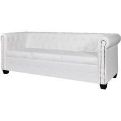 Festnight Chesterfield 3 vietų sofa iš dirbtinės odos Vintage ruda sofa Minkšta sofa Chesterfield 3 vietų sofa 200 cm Vintage balta 3 vietų sofa