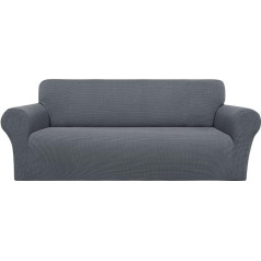 ‎Piccocasa PiccoCasa Stretch Sofa Protective Cover 3 Seater 1 Piece Couch Cover for Sofa Living Room - Spandex Jacquard Checked Sofa Covers, tumši pelēks, mazgājams, dīvāns mēbeļu pārvalks suņiem