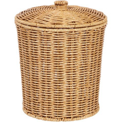 Pretyzoom Rattan atkritumu urna ar vāku Portable Wicker Round Plastmasas atkritumu urna Pīta atkritumu urna Netīrās drēbes konteiners