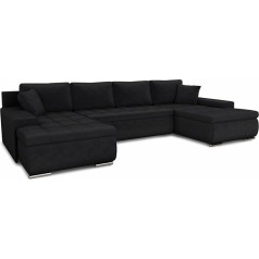 Sofnet Faris U-Shape Living Landscape with Sleep Function, Couch, Sofa Bed with Bed Box, Couch Granite with Bed Function, Big Sofa, Sofa Bed (Black (Kronos 07))