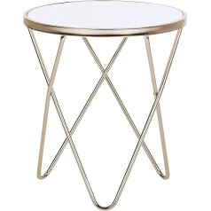 Beliani Meridian II Elegants sānu galdiņš apaļš, balts/zelta stikla virsma