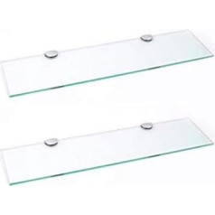 Bsm Marketing Set of 2 Long Glass Shelves with Chrome Supports for Bathroom, Bedroom, Kitchen, Office (600mm x 150mm) 24