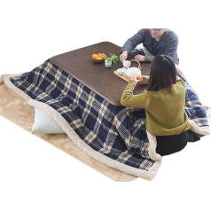 Japāņu krāsns galds Kotatsu Apkures galds Futon komplekts Apkures galds Tatami gultai 4 gab. komplekts, ieskaitot segu/ spilvenu/apkures/galdu (krāsa: zila, S: 120 x 80 x 40,5 cm)