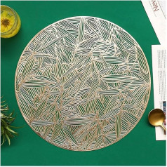 Begisa Placemats6/4PCS Leaf Placemats Restaurant Round Eco-Friendly PVC Hollow Meal Pads Anti-Hot Dining Table Set Weave Pattern Mat Table (Krāsa : Gold 005, Izmērs : Diametrs 38cm)