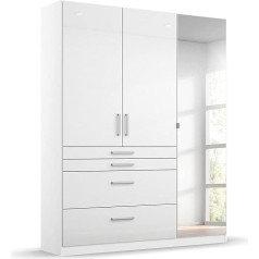 Jugendmöbel24.De Lauri Wardrobe with 3 Doors Width 136 cm High Gloss White Mirror Cabinet Revolving Door Wardrobe Laundry Cupboard Children Teenagers Bedroom