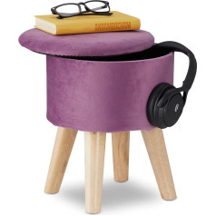 Relaxdays Stool with Storage Space, Comfortable Velvet Upholstery, Living Room & Bedroom, Round Makeup Stool, H 36 x D 30 cm, Purple