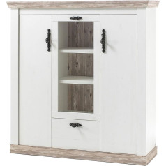 Newfurn Amelie Ten Highboard Bufete Country House Kumode ar augstām atvilktnēm II 140 x 146 x 44 cm (garums x augstums x augstums x dziļums) II, priedes balta/priedes balta Dzīvojamā istaba Guļamistaba Ēdamistaba