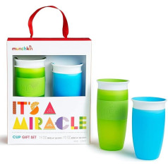 Munchkin® Tas ir brīnums! 360 Blue Green Sippy Cup dāvanu komplekts, kurā ietilpst 10 un 14oz un 14oz krūzes Miracle® 360 Krūzītes