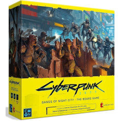 CMON Cyberpunk 2077 Gangs of Night City galda spēle - iekarojiet Nakts pilsētu šajā aizraujošajā zinātniskās fantastikas stratēģijas spēlē! Piedzīvojumu spēle, no 14 gadiem, 1-4 spēlētājiem, 90-120 minūšu spēles laiks