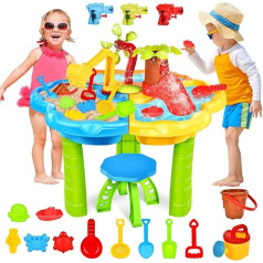 JONRRYIN Sand Wassertisch Kinder Outdoor Spielzeug, Strandspieltisch, Wasserspieltisch Draußen Strandspielzeug Set mit 33-Teiligem Zubehörset, Sommer Wasserspielzeug Sandkasten für Kleinkind ab 3 Jahr