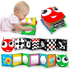 Inbeby Black White High Contrast Sensory Baby Bed Toy Soft Book Standing Belly Time Mirror Toy Brain Development Toddler Boys Girls 0-6 Mēneši