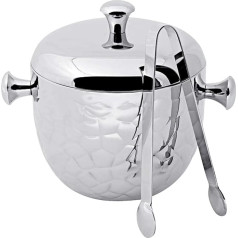 EDZARD Rico Ice Bucket with Lid and Ice Tongs, Polished Stainless Steel, Hammered, Height 21 cm, 2 Litres