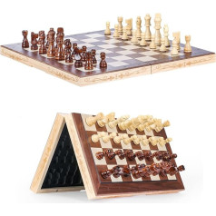 Syrace Wooden Chess Board Chess Game Foldable Handmade Magnetic Large Chess Game for Children and Adults Good for Indoor Outdoor Travel Magnetic