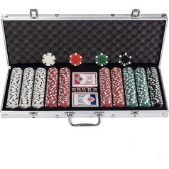displejs4top Pokera futrālis, lāzera pokera žetoni Poker 12 gramu, 2 kartes, dīleris, mazā obligātā likme, lielā obligātā likme un 5 kauliņi, ar alumīnija korpusu (500 žetonu)