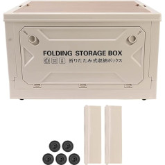 Camping-Aufbewahrungsbox mit Holzdeckel, 50L Camping Kitchen Box Campingbox mit 4 Rollen Kofferraum Organize Faltbar für Auto Campin Picknick (Grau-weiß)