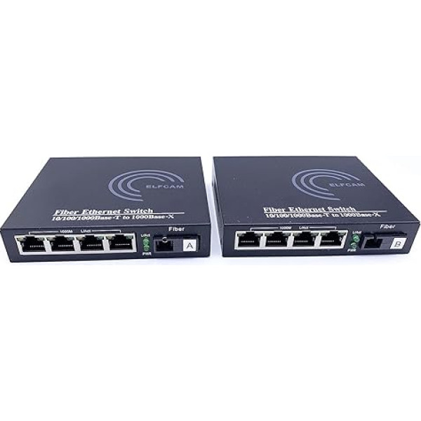 Elfcam® - Gigabit Ethernet optisko šķiedru datu pārveidotājs 10/100/1000 Mb/s, ieskaitot Mini-GBIC (SFP) (4 RJ45 pieslēgvietas *4 RJ45 pieslēgvietas)