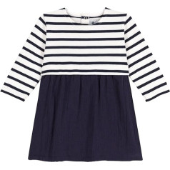 Petit Bateau Baby Girl bērnu kleita no diviem materiāliem ar garām piedurknēm