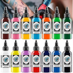 DLD Tattoo Paint Set Professional 14 Colours 30 ml uz pudeli, melns sarkans sarkans balts Tetovējumi Tinte Stick un Poke Body Colours Pastāvīgo Make Up Microblading Pigment Tetovējums Pigment Tetovējums Aksesuāri Tetovējums Tinte Vegan