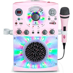 Bluetooth Karaoke System - Singing Machine SML385U in Pink for Europe - LED Light Effects, Microphone, USB, RCA Outputs, Echo and Balance Control and AUX Input