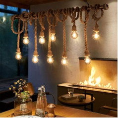 Hanfseil Pendelleuchte Vintage Seil Hängeleuchte Retro Handgewebte Hängeleuchte Eisen Industrie Antik Kronleuchter Esstisch Restaurant Bar Loft Höhenverstellbar Pendellampe Beleuchtung Light