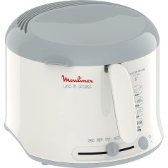 Moulinex AF1211 Uno M Access Fryer | Kapacitāte: 1 kg | Siltuma izolēts termiskais korpuss | Salokāms rokturis | Termostats: 150° līdz 190°C | Balta/pelēka krāsa