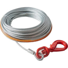 VEVOR Bump Rope 9.5mm x 25ft tērauda kabelis 67.6kN pārrāvuma izturība kabeļa Mežsaimniecības virve ar grozāmo āķi Pacelšanas virve Stiepļu virve Vilkšanas virve Ideāli piemērota ATV UTV Automobiļi SUV vai lieli SUV