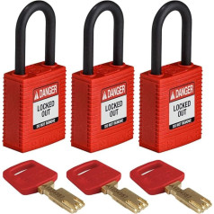 Brady (NYL-RED-38PL-KA3PK) SafeKey Nylon Lockout Padlock with Nylon Shackle 38.00 mm Red KA - Keyed Alike Locks Pack of 3