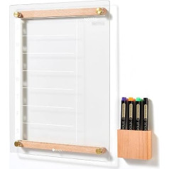 Balta tāfele aus transparentem Glas, trocken abwischbar, mit Holzdekoration für Wand, Menü- und Mahlzeitenplaner, Whiteboard für Zuhause, Küche, 38,1 x 27,9 cm, Holzmarkerhalter und 4 Marker im