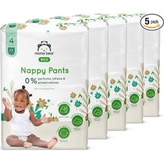 Amazon zīmols - Mama Bear Eco autiņbiksītes 4. izmēra (7-14 kg) - baltas, 100 gab. (5 iepakojumos pa 20 gab.)