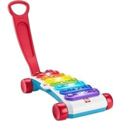 Fisher-Price ksihofons - vācu versijas elektroniskais mūzikas instruments vilkšanai ar dziesmām un mācību saturu zīdaiņiem, maziem bērniem no 9 mēnešu vecuma, daudzkrāsains, HJK32