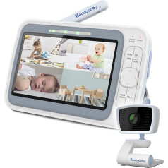 moonybaby QuadView 30 Радионяня с 1 камерой, 20 дней работы от аккумулятора, разделенный экран 5 дюймов 720p HD, дальность 1000 футов, функция интеркома, боль