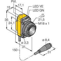 3071885-QS18VP6FF100Q, optisks sensors Refleksijas sensors