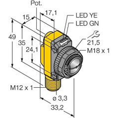 3066456 - QS18VP6CV15Q8, optisks sensors Winkellichttaster