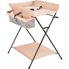 Baby Changing Table Foldable Height Adjustable Baby Changing Table Mobile Changing Table Foldable Children's Massage Nappy Station (Khaki, with Non-Slip Foot Covers, Height Not Adjustable)