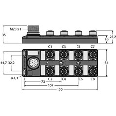 Turck 6611940-TB-8M12-4-CS12T,Passiver Aktuator-/Sensor-Verteiler M12x1 8-fach