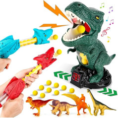 MewVeer Movable Dinosaur Toy Shooter, dinozauru šaušanas spēle ar 2 baloniem bērniem un dinozauru mērķa šaušanas spēles ar putuplasta bumbiņām bērniem Dinozauru dzimšanas dienas svinību piederumi