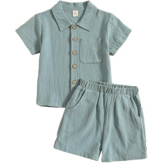 Verve Jelly Newborn Baby Boys Summer Clothes Cotton Linen Short Sleeve Shirt + Solid Shorts Two Piece Outfits